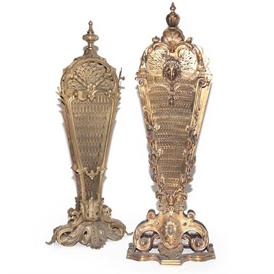 Lot 179 - Two Rococo Style Brass Fan-Form Fire Screens...
