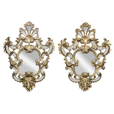 Lot 328 - Pair of Italian Rococo Style Gilt-Wood Mirrors...