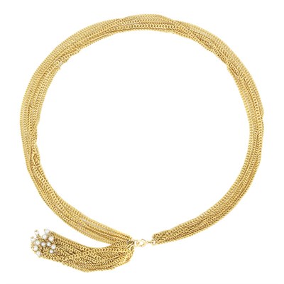Lot 98 - Six Strand Gold and Cultured Pearl Tassel Necklace