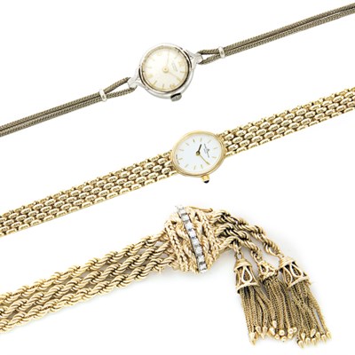 Lot 99 - Triple Strand Gold and Diamond Tassel Bracelet-Watch and Two Wristwatches