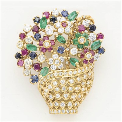 Lot 104 - Gold, Diamond and Colored Stone Flower Pendant-Brooch, Chantecler