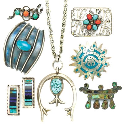 Lot 17 - Group of Sterling Silver, Metal and Turquoise Jewelry