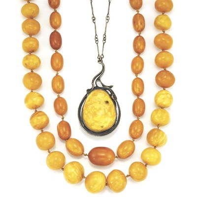 Lot 9 - Three Amber Bead Necklaces and Reconstructed Amber Pendant with Chain