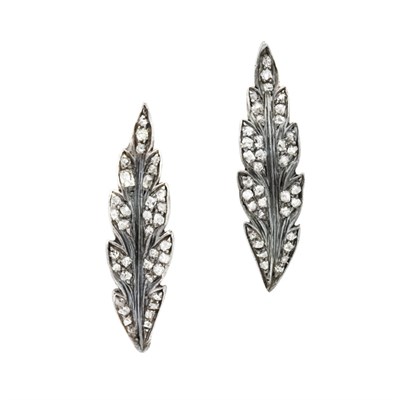 Lot 242 - Pair of Antique Silver, Gold and Diamond Leaf Earclips, Tiffany & Co.
