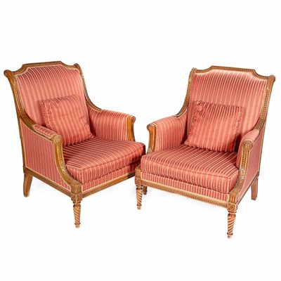 Lot 404 - Pair of Louis XVI Style Carved Mahogany...