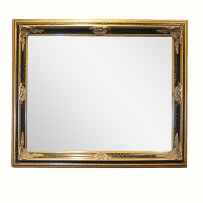 Lot 291 - Rococo Style Black and Gold Painted Mirror...