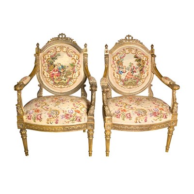 Lot 242 - Pair of Louis XVI Style Gilt-Wood Needlepoint...