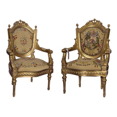 Lot 515 - Pair of Louis XVI Style Gilt-Wood Needlepoint...