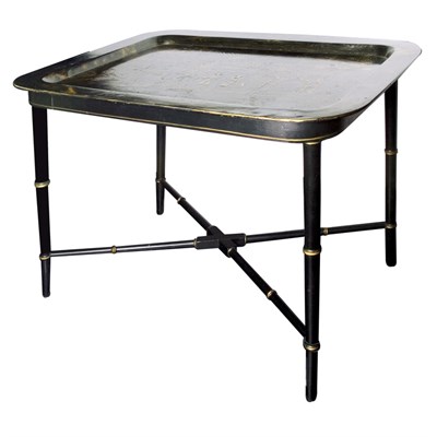 Lot 122 - Victorian Papier Mache Black Lacquered Tray on...