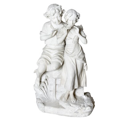 Lot 425 - Art Nouveau Carved White Marble Figural Group...