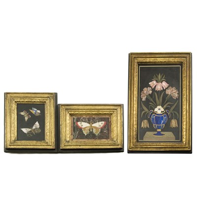 Lot 111 - Three Framed Pietra Dura Plaques Each of...