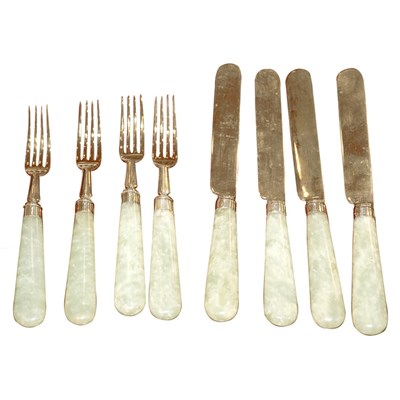 Lot 345A - George V Silver and Green Hardstone Handled...