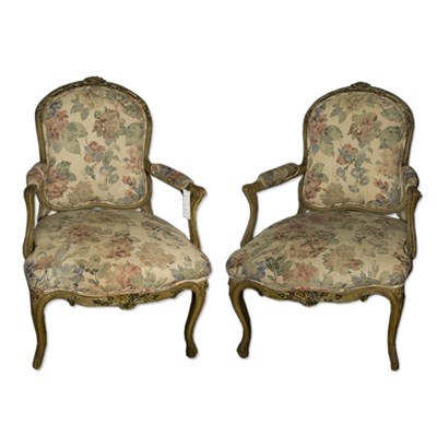 Lot 572 - Pair of Louis XV Style Carved and Painted...