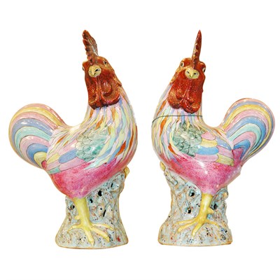Lot 492 - Pair of Chinese Porcelain Figures of Roosters...