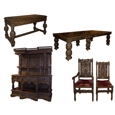 Lot 448 - Group of Renaissance Revival Carved Oak...