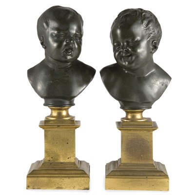 Lot 440 - Pair of Louis XVI Style Patinated-Bronze Busts...