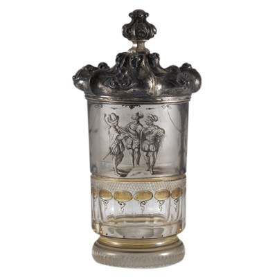Lot 1175 - German Cut and Amber Stained Glass Beaker Late...