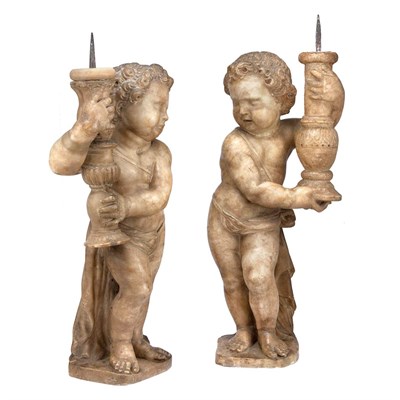 Lot 157 - Pair of Continental Baroque Alabaster Figural...