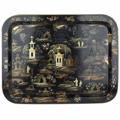 Lot 1103 - Victorian Style Black Lacquered Tray Of...