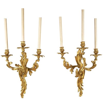 Lot 231 - Pair of Louis XV Style Gilt-Bronze Three-Light...