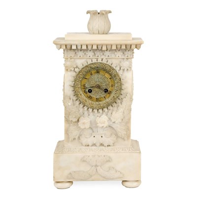 Lot 388 - Italian Alabaster Mantel Clock 19th Century...