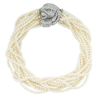 Lot 576 - Ten Strand Freshwater Pearl Torsade Necklace with Diamond Rose Clasp
