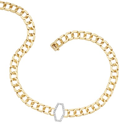 Lot 570 - Gold, Platinum and Diamond Curb Link Chain Necklace, Van Cleef & Arpels