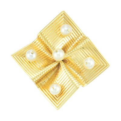 Lot 533 - Gold and Cultured Pearl Clip-Brooch, Tiffany & Co.