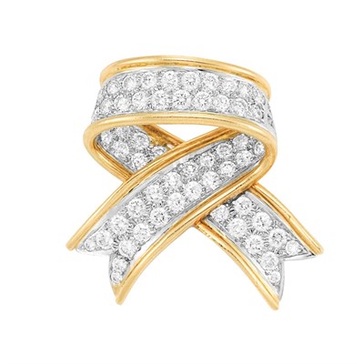 Lot 238 - Gold, Platinum and Diamond Ribbon Brooch, Tiffany & Co.