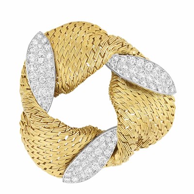 Lot 563 - Woven Gold, Platinum and Diamond Brooch