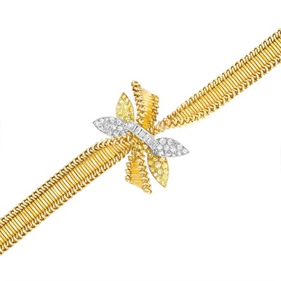 Lot 564 - Gold, Platinum, Diamond and Yellow Diamond Bracelet
