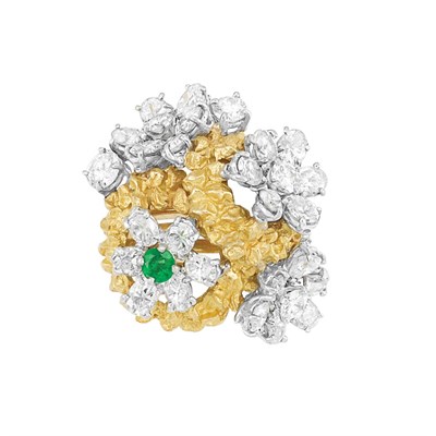 Lot 333 - Gold, Platinum, Diamond and Emerald Ring