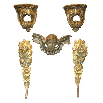 Lot 377 - Group of Gilt-Wood Wall Decorations Including...