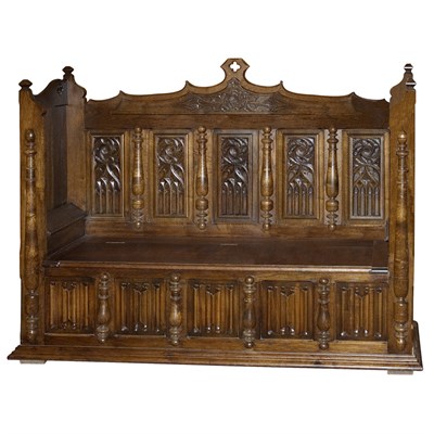 Lot 142 - Gothic Style Carved Oak Bench With a paneled...