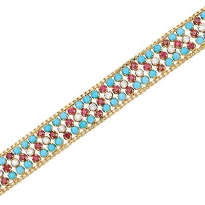 Lot 90 - Gold, Turquoise, Diamond and Ruby Bracelet