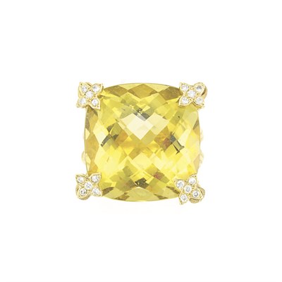 Lot 175 - Gold, Lemon Quartz and Diamond Ring