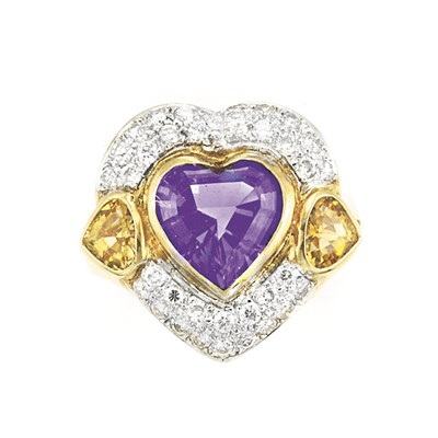 Lot 191 - Two-Color Gold, Amethyst and Diamond Ring