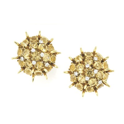 Lot 171 - Pair of Gold, Citrine and Diamond Earclips