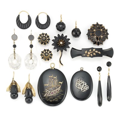 Lot 478 - Group of Antique Black Onyx and Glass Jewelry