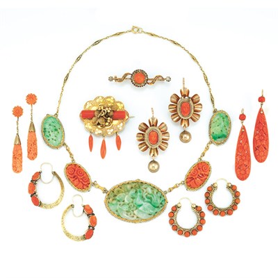Lot 144 - Group of Coral and Jade Jewelry