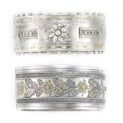 Lot 372 - Two Antique Silver Cuff Bangle Bracelets