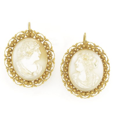 Lot 506 - Pair of Antique Gold and Shell Cameo Earrings