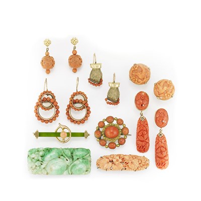 Lot 238 - Group of Coral and Jade Jewelry