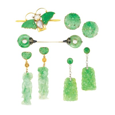 Lot 523 - Group of Jade and Carved Jade Jewelry