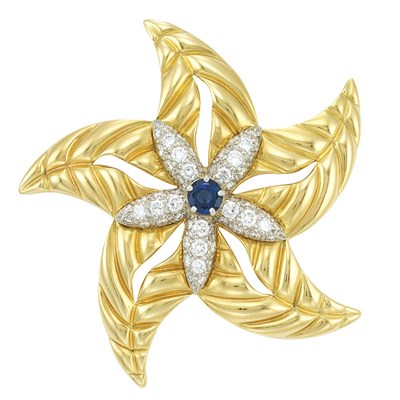 Lot 113 - Gold, Platinum, Diamond and Sapphire Brooch