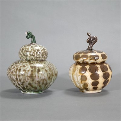 Lot 367 - Green and Yellow Glazed Ceramic Covered Gourd...