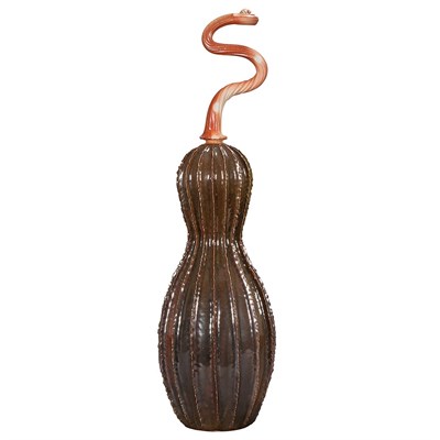 Lot 426 - Green and Pink Iridescent Glazed Ceramic Gourd...