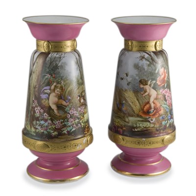 Lot 441 - Pair of French Gilt and Painted Porcelain...
