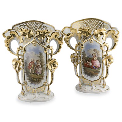 Lot 436 - Pair of French Gilt Decorated Porcelain...