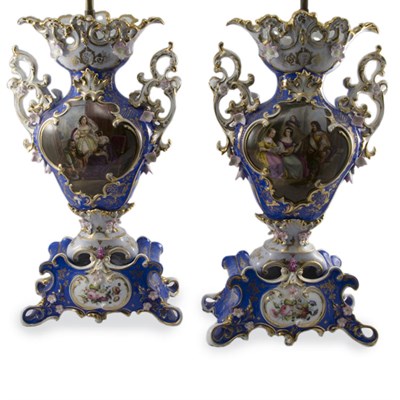 Lot 240 - Pair of Paris Porcelain Two-Handled Two-Light...